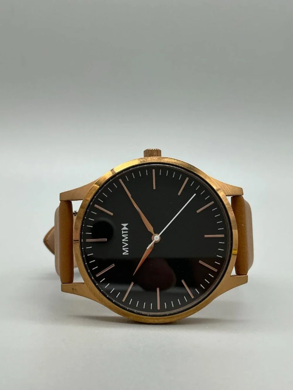 MVMT 40 Series Mens Watch 40mm Black Dial Rose Gold Tone Leather New Battery